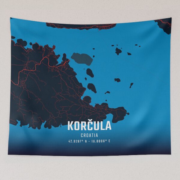 Item preview, Korčula Red & Blue Minimalist Map designed and sold by HomeLivingCo.
