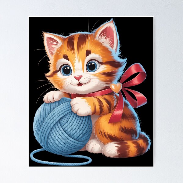 Item preview, Cute Cat Kitten With Bow Heart & Yarn Valentines Day designed and sold by brynatshop.
