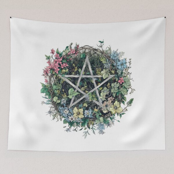 Item preview, Pagan Wiccan Floral Pentagram art design designed and sold by thewandswant.