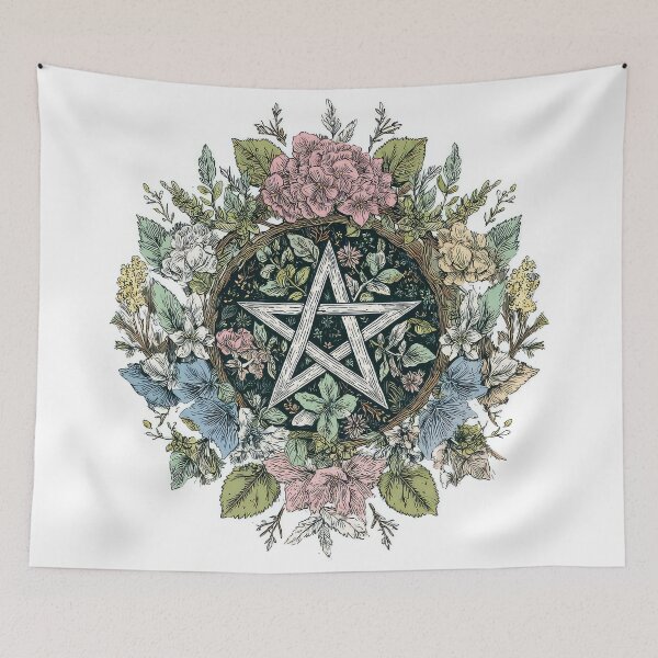 Item preview, Wicca Pagan Floral Pentagram art design designed and sold by thewandswant.
