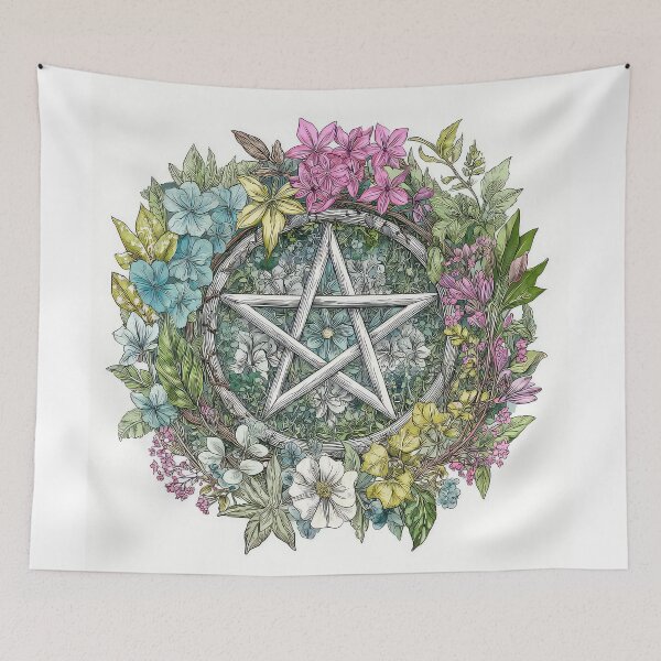 Item preview, Wicca Pagan Floral Pentagram Art Design designed and sold by thewandswant.