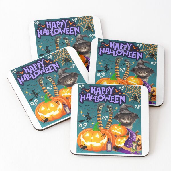 Item preview, Halloween funny witchy legs up, a cat in a hat, creepy pumpkins and spiders designed and sold by HowAboutTee.