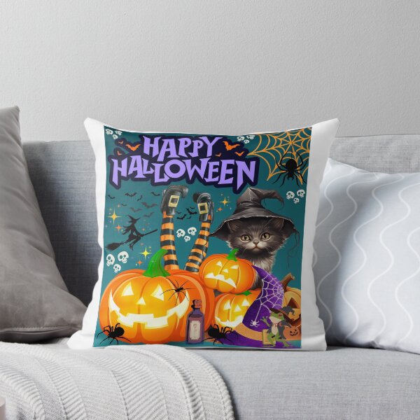 Item preview, Halloween funny witchy legs up, a cat in a hat, creepy pumpkins and spiders designed and sold by HowAboutTee.