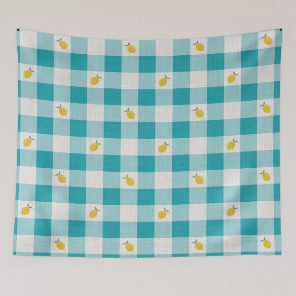 Item preview, Lemons on Aqua Turquoise & White Gingham Plaid designed and sold by piptompatternco.