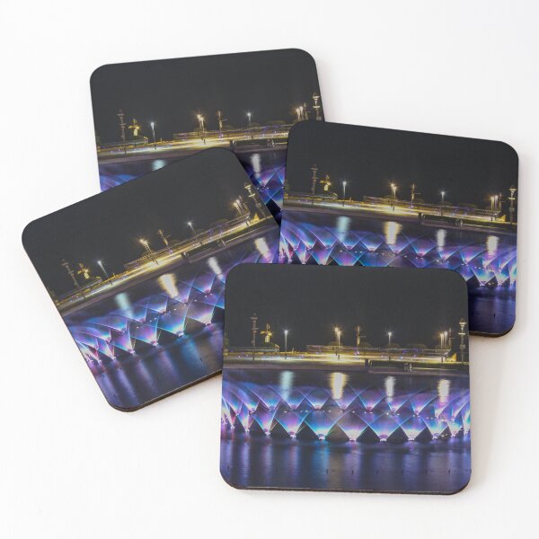 Item preview, Night Fountain Illumination With Blue And Purple Jets In A Park By The Water designed and sold by Nmallia.
