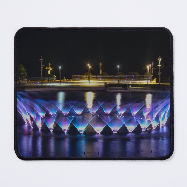 Item preview, Night Fountain Illumination With Blue And Purple Jets In A Park By The Water designed and sold by Nmallia.