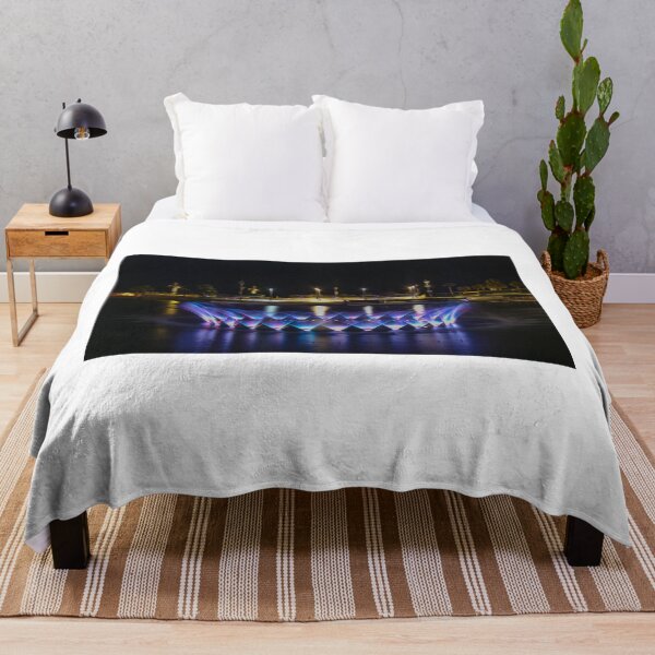 Item preview, Night Fountain Illumination With Blue And Purple Jets In A Park By The Water designed and sold by Nmallia.