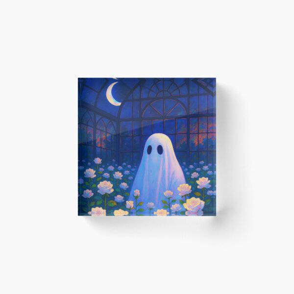 Item preview, Moonlit Greenhouse Ghost – White Roses beneath the Crescent Sky designed and sold by EmeraldeaArt.