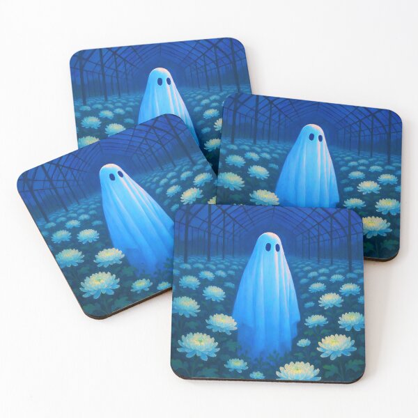 Item preview, Ethereal Ghost Among White Chrysanthemums – Eerie Greenhouse Illustration designed and sold by EmeraldeaArt.