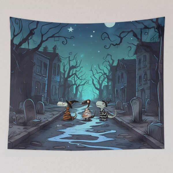 Item preview, Dinosaurs in Halloween Costumes Cross The Street Illustration  designed and sold by LisaTumi.art.