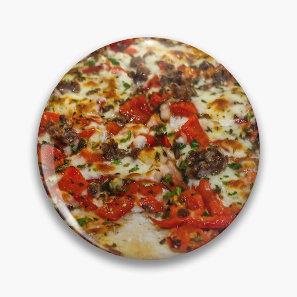 Item preview, Delicious Large Pizza With Tomato, Cheese, and Meat Toppings on Wooden Board designed and sold by Nmallia.