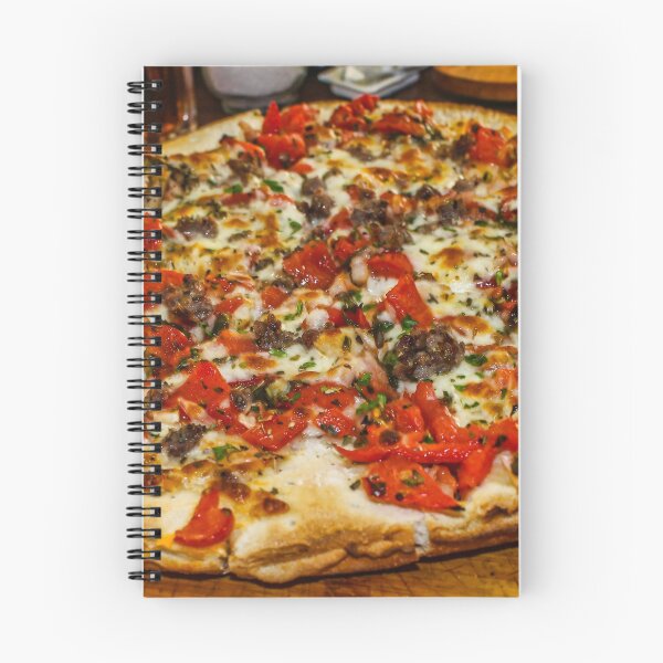 Item preview, Delicious Large Pizza With Tomato, Cheese, and Meat Toppings on Wooden Board designed and sold by Nmallia.