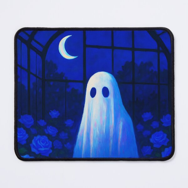 Item preview, Ghost Among Blue Roses – Crescent Moon Greenhouse Night Illustration designed and sold by EmeraldeaArt.