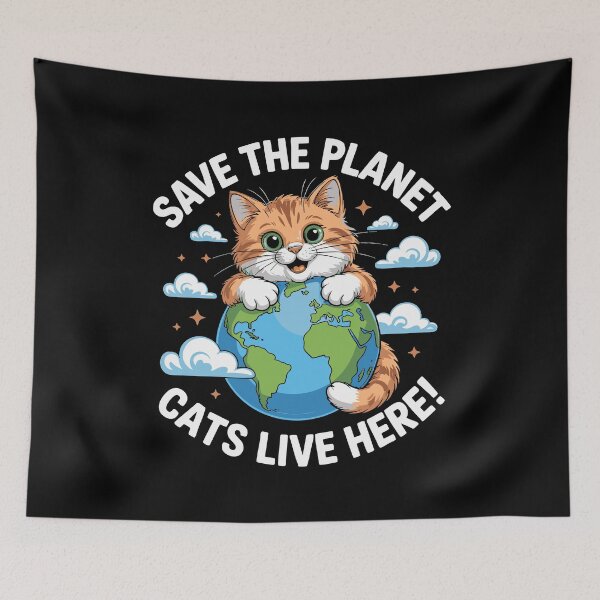 Item preview, Cute Cat Save the Planet Funny Earth Lover Kitty Eco Earth Climate Awareness designed and sold by w1ckerman.