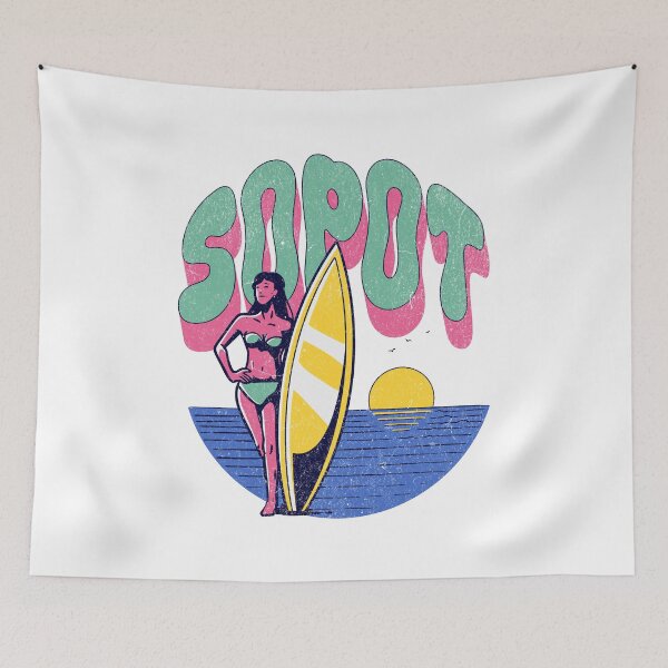 Item preview, Retro Sopot Surf Girl Sunset – Baltic Sea Illustration designed and sold by ikidyounot.