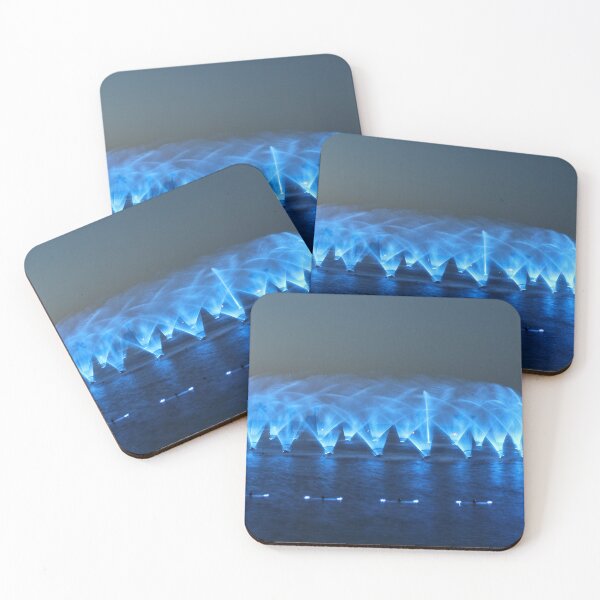 Item preview, Blue Night Fountain Show With Arching Water Jets in a Quiet Waterfront Park designed and sold by Nmallia.