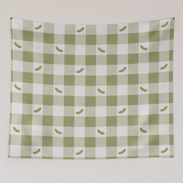 Item preview, Green Pickles on Olive Avocado Pistachio Green & White Gingham Plaid designed and sold by piptompatternco.