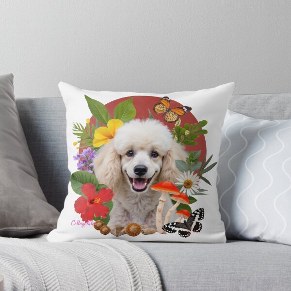 Item preview, White Poodle Floral Collage Tales | Dog Portrait Breed Flowers Herbs Butterflies Mushrooms Hibiscus Chamomile Dog Lovers designed and sold by LisaTumi.art.