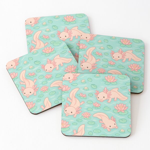 Item preview, Kawaii Axolotl Lily Pond Pattern, Pastel Chibi Amphibian Design, Cute Animal Wall Art designed and sold by CharmedVille.