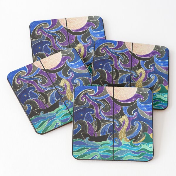 Item preview, Sea Dragon & Ship Under The Pale Pink Moon designed and sold by Betsy Phillips.