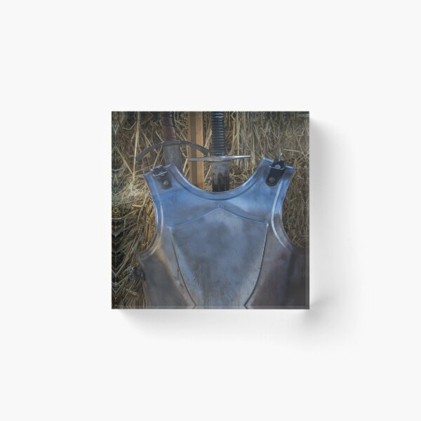 Item preview,  Medieval Armor Breastplate With Sword Display Against Hay Backdrop for Historical Weapon Props designed and sold by Nmallia.