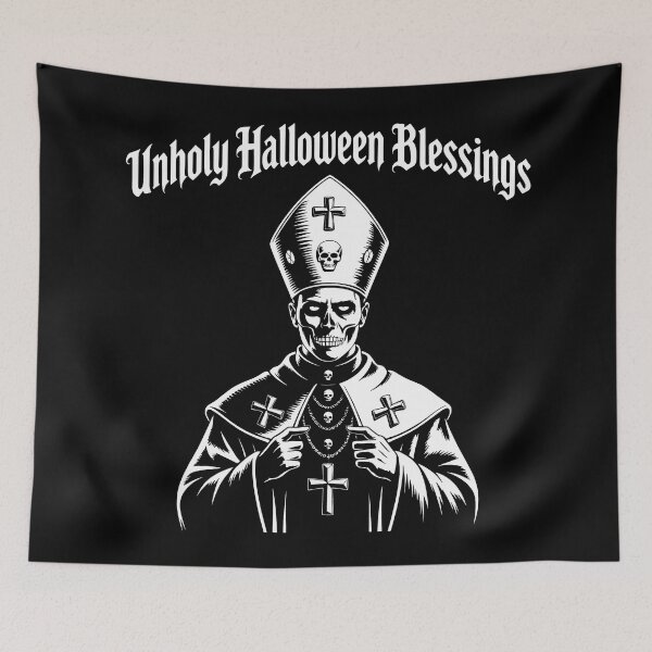 Item preview, Dark Humor Halloween Art with Skull Mitre Cleric designed and sold by SplashTastic.