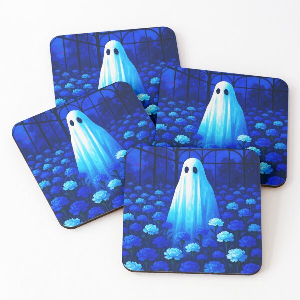 Item preview, Ghost Among Blue-White Carnations – Nighttime Greenhouse Charm designed and sold by EmeraldeaArt.