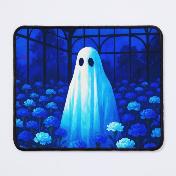 Item preview, Ghost Among Blue-White Carnations – Nighttime Greenhouse Charm designed and sold by EmeraldeaArt.