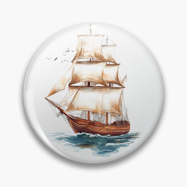 Item preview, Retro beige vintage ship with white sails on ocean wave and classic seascape designed and sold by Encreable.