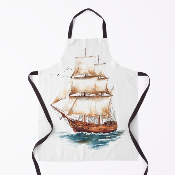 Item preview, Retro beige vintage ship with white sails on ocean wave and classic seascape designed and sold by Encreable.