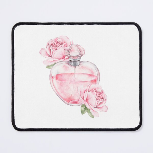 Item preview, Watercolor artwork with a pink heart-shaped perfume bottle decorated with roses designed and sold by eves_aquadreams.