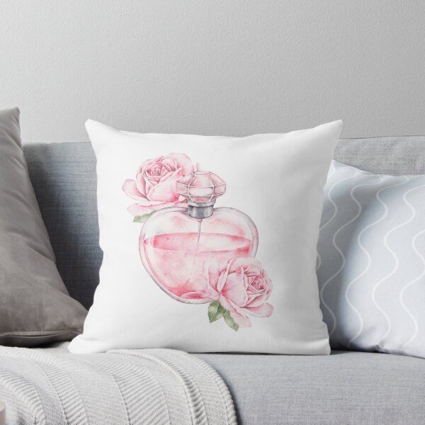 Item preview, Watercolor artwork with a pink heart-shaped perfume bottle decorated with roses designed and sold by eves_aquadreams.