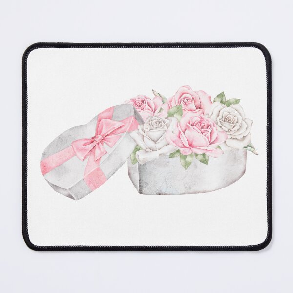 Item preview, Watercolor floral art pink and white roses arranged in a heart shaped gift box with cover. Beautiful Saint Valentine Day illustration designed and sold by eves_aquadreams.