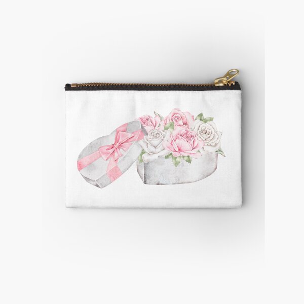 Item preview, Watercolor floral art pink and white roses arranged in a heart shaped gift box with cover. Beautiful Saint Valentine Day illustration designed and sold by eves_aquadreams.
