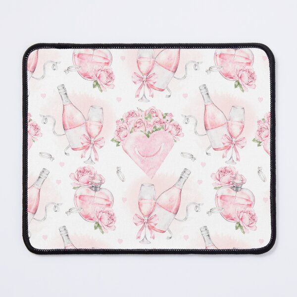Item preview, watercolor hand drawn pattern with pink champagne bottles, glasses, ribbons, roses bouquets and hearts. Romantic illustration for Saint Valentines designed and sold by eves_aquadreams.