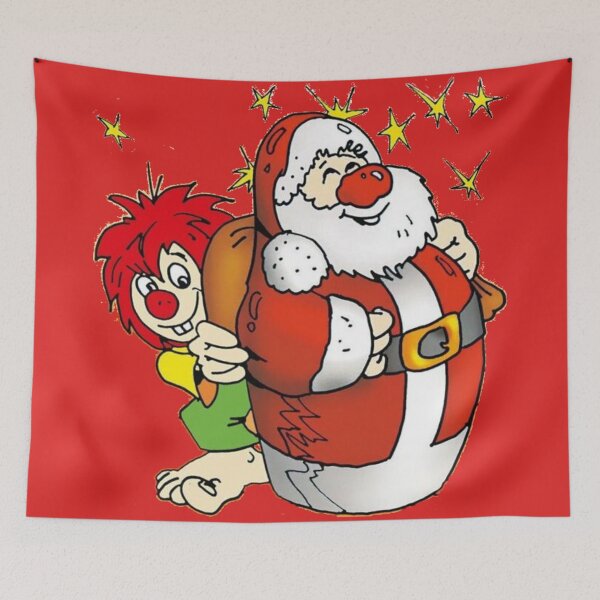Item preview, Pumuckl versteckt sich hinter dem Weihnachtsmann designed and sold by DieViolettHund.