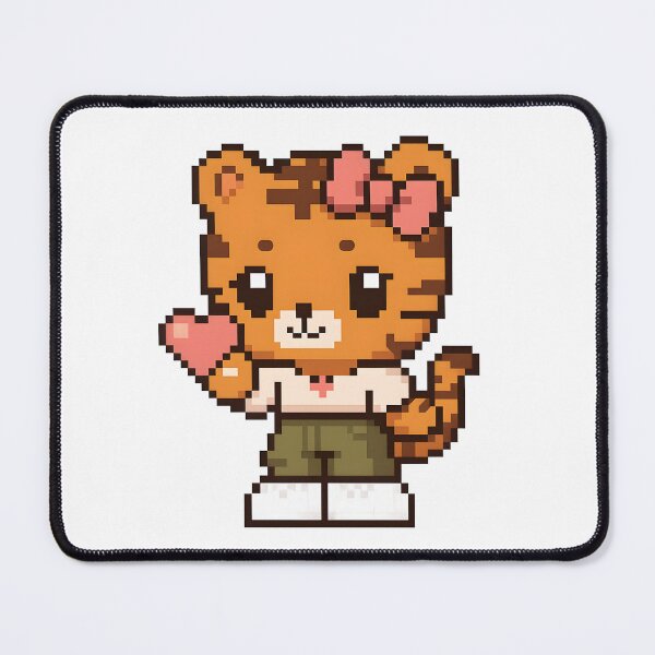Item preview, Kawaii Tiger Girl Pixel Art – Cute Anime Catgirl Holding Heart, Retro Game Aesthetic designed and sold by OsasChild.
