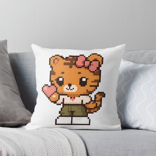 Item preview, Kawaii Tiger Girl Pixel Art – Cute Anime Catgirl Holding Heart, Retro Game Aesthetic designed and sold by OsasChild.