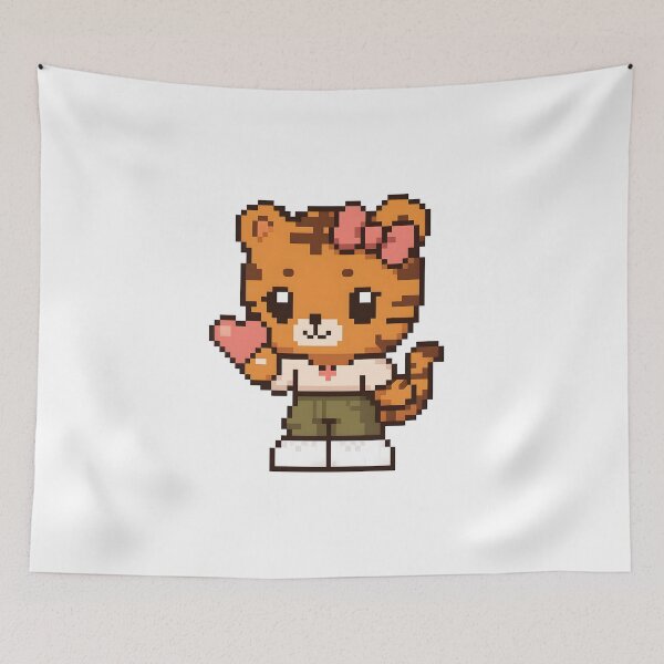 Item preview, Kawaii Tiger Girl Pixel Art – Cute Anime Catgirl Holding Heart, Retro Game Aesthetic designed and sold by OsasChild.