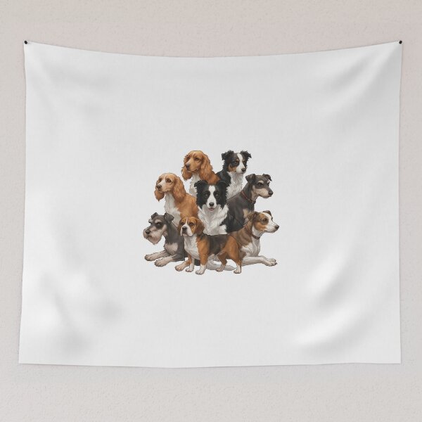Item preview, My Dear Friends, Merry Christmas, Interwoven illustration of Cocker Spaniel, Border Collie, Beagle, Bulldog, Schnauzer, Australian Shepherd, Whippet   designed and sold by chipmuckdesignn.