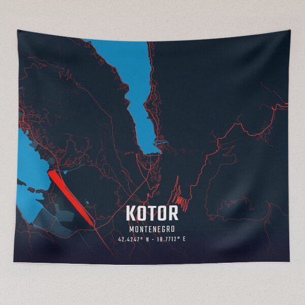 Item preview, Kotor Red & Blue Minimalist Map designed and sold by HomeLivingCo.