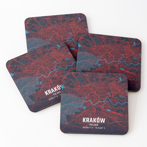 Item preview, Kraków Red & Blue Minimalist Map designed and sold by HomeLivingCo.