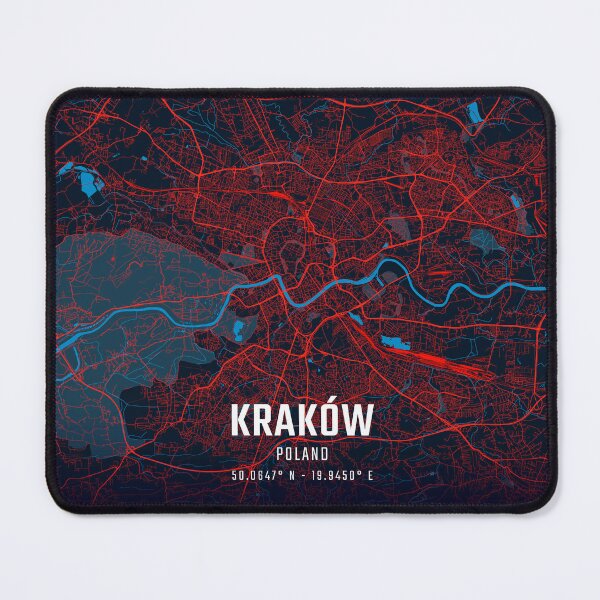 Item preview, Kraków Red & Blue Minimalist Map designed and sold by HomeLivingCo.