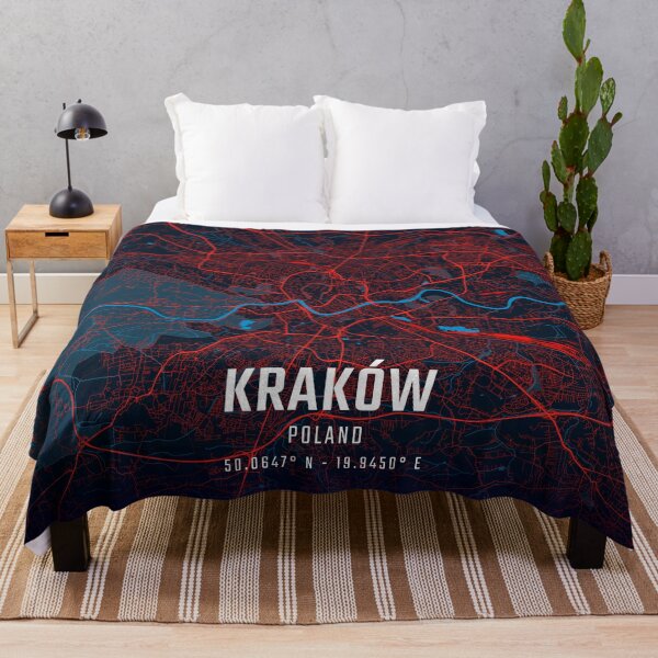 Item preview, Kraków Red & Blue Minimalist Map designed and sold by HomeLivingCo.