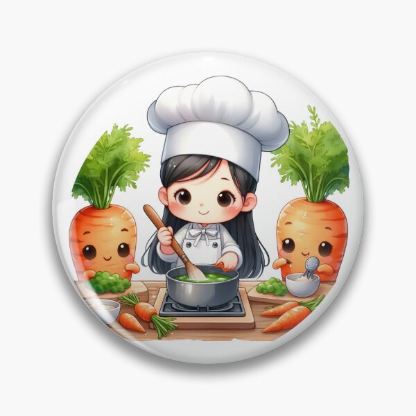 Item preview, Kitchen team - Chibi Girl with carrot assistants designed and sold by RosaZafferano.