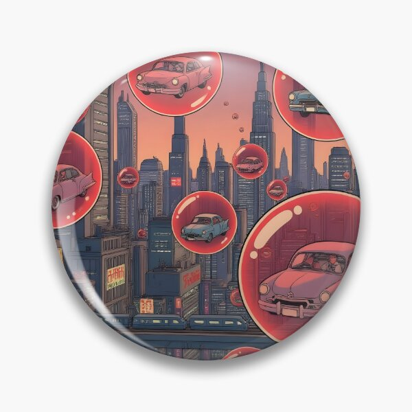 Item preview, Retrofuturist Traffic — Vintage Cars in Red Bubbles designed and sold by VoidBloom Studio.