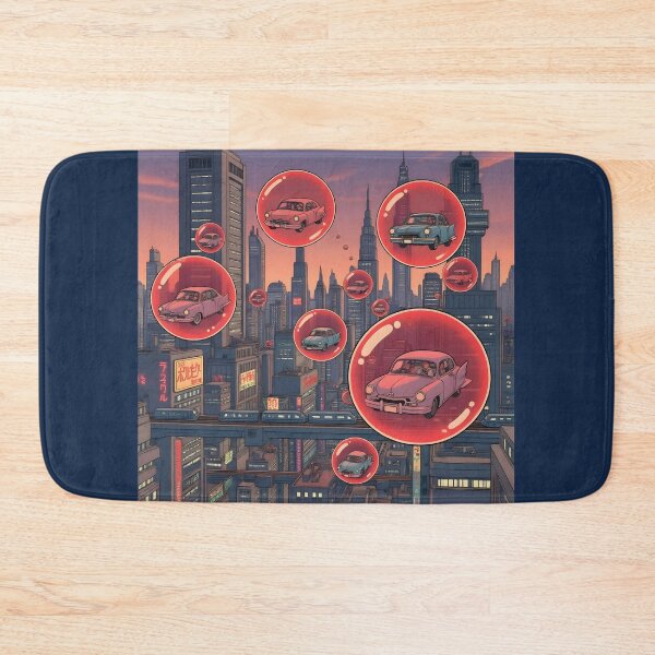 Item preview, Retrofuturist Traffic — Vintage Cars in Red Bubbles designed and sold by VoidBloom Studio.