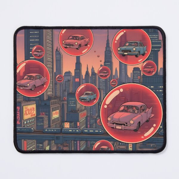 Item preview, Retrofuturist Traffic — Vintage Cars in Red Bubbles designed and sold by VoidBloom Studio.
