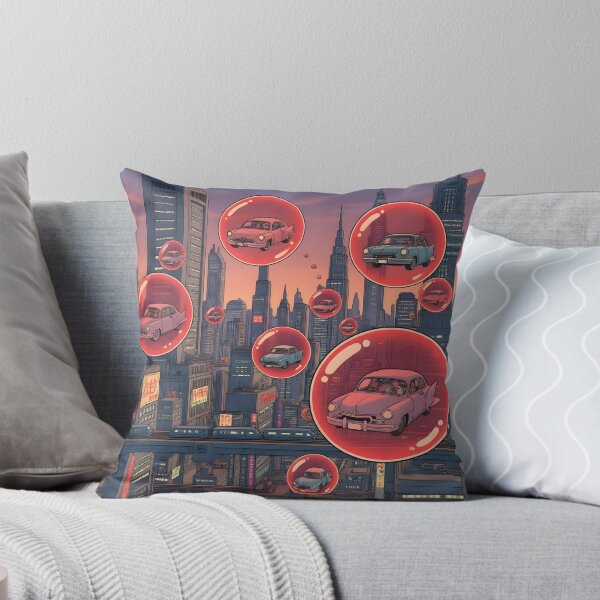 Item preview, Retrofuturist Traffic — Vintage Cars in Red Bubbles designed and sold by VoidBloom Studio.