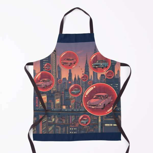 Item preview, Retrofuturist Traffic — Vintage Cars in Red Bubbles designed and sold by VoidBloom Studio.